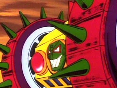 Deep red flash of lightning, sky flying Mazinger